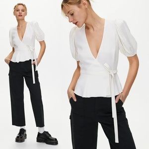 Aritzia White Wrap Blouse